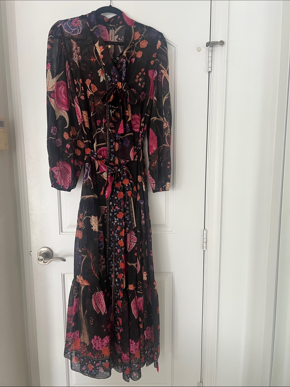Kobi Halperin Gorgeous breezy Black Maxi Dress w/Pink and Orange Floral Print